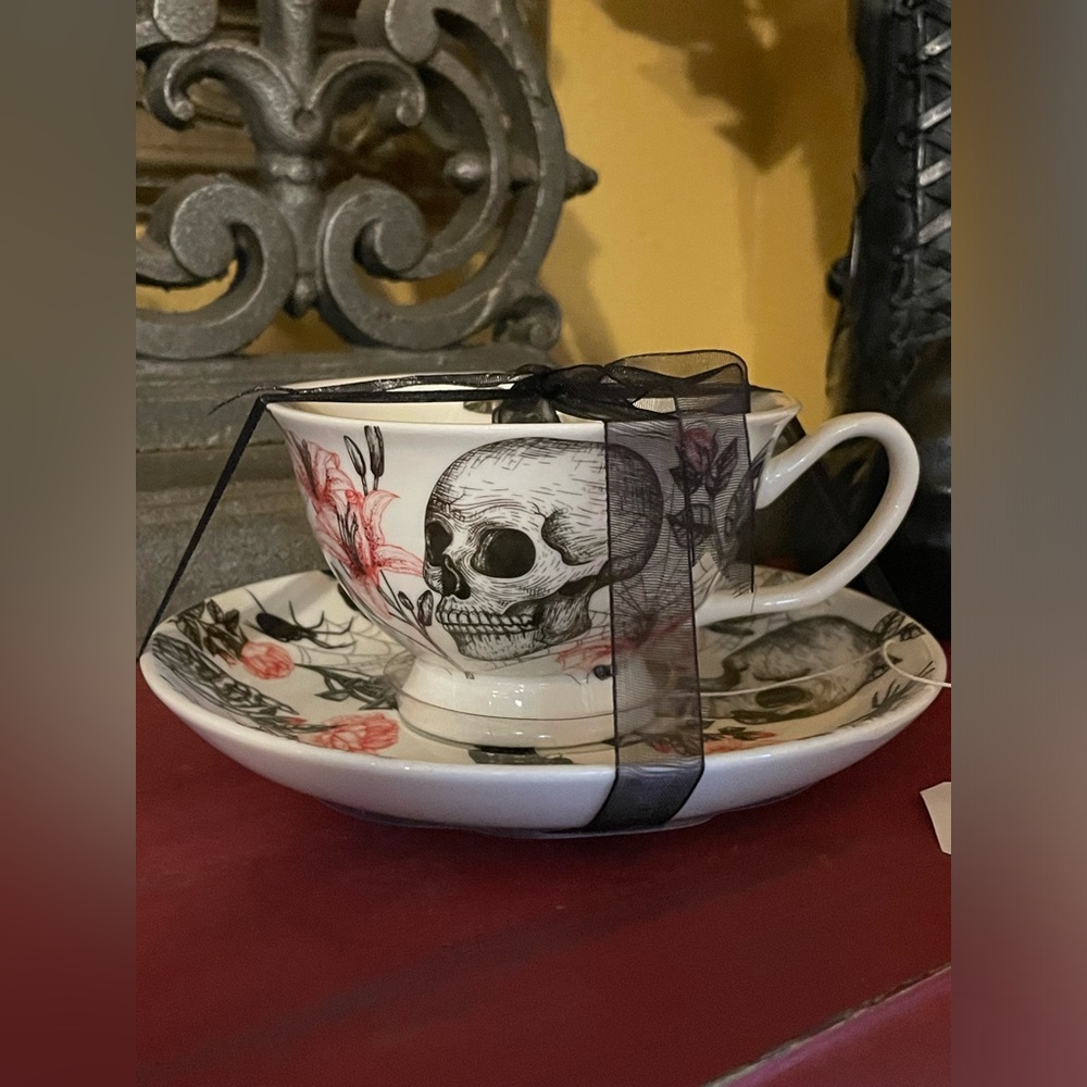 PARK CHATEAU *LAST ONE* NEW Skull Roses Mushrooms Insects Teacup And Saucer Set